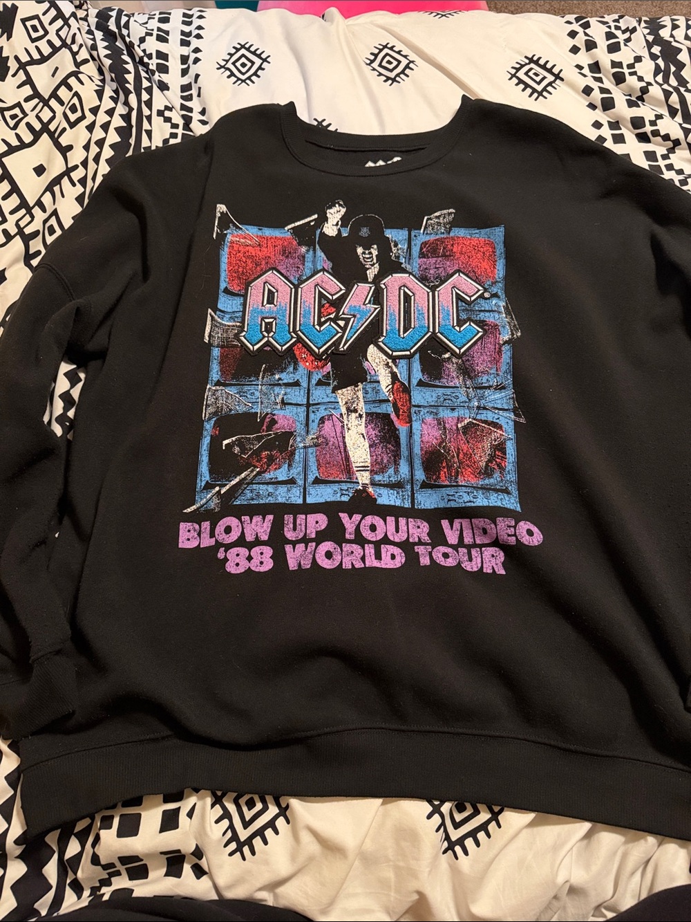 AC/DC Black Crewneck Sweatshirt with Blue and Pink Graphic